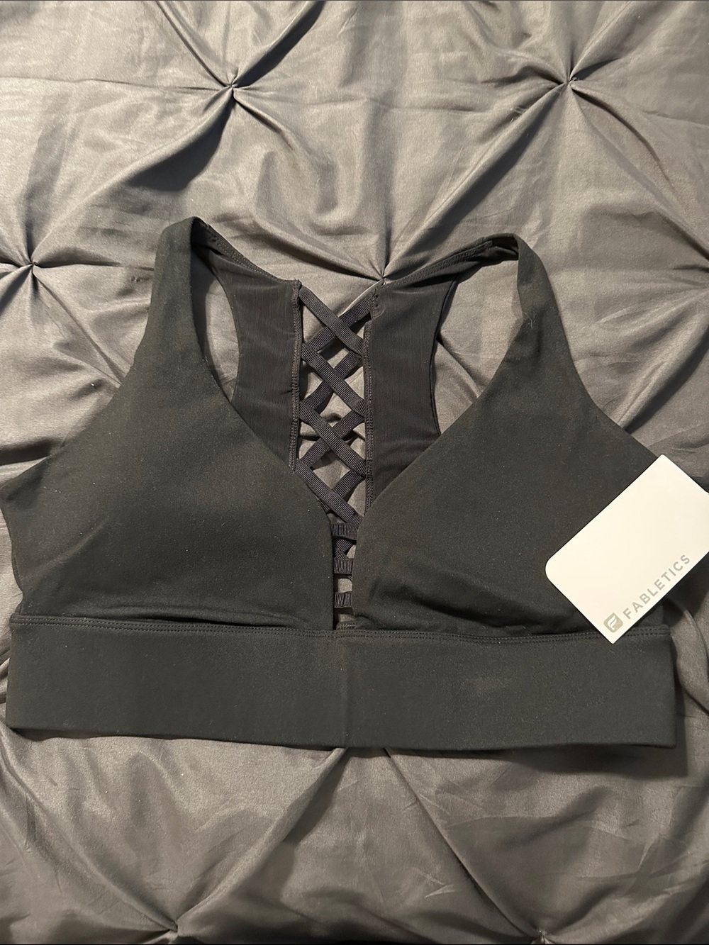ALO Yoga Black Lattice-Front Sports Bra